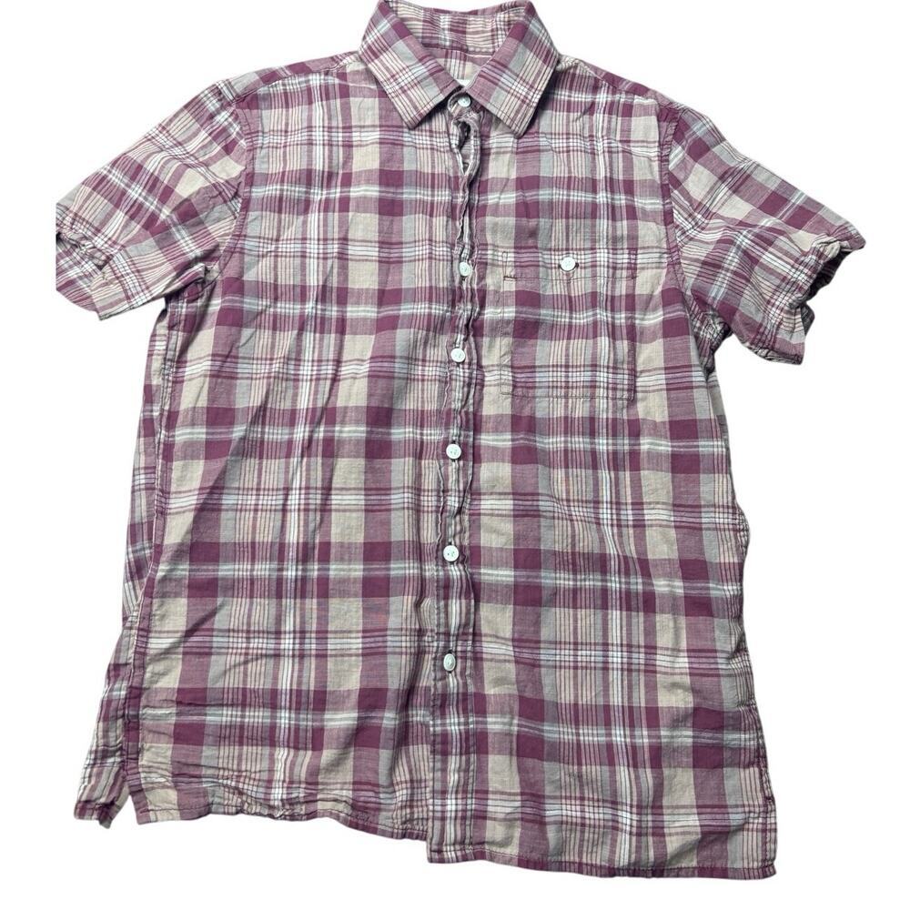 American Eagle Men’s Plaid Button Down Shirt XS Burgundy Beige Cotton Casual
